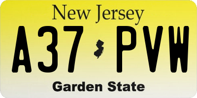 NJ license plate A37PVW