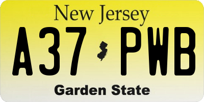 NJ license plate A37PWB