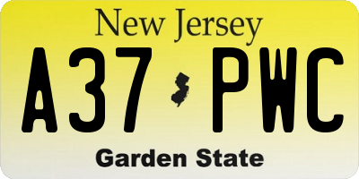 NJ license plate A37PWC