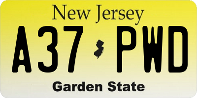 NJ license plate A37PWD