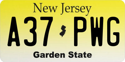 NJ license plate A37PWG
