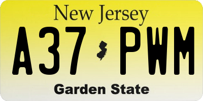 NJ license plate A37PWM