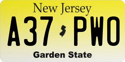 NJ license plate A37PWO