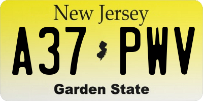 NJ license plate A37PWV