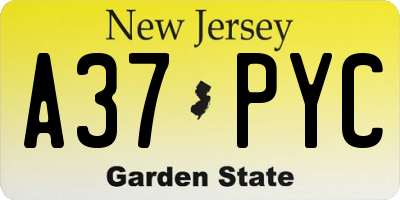 NJ license plate A37PYC