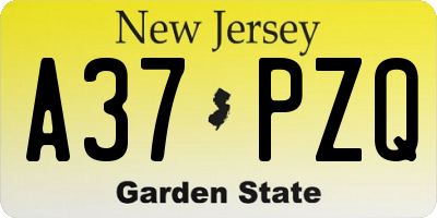 NJ license plate A37PZQ
