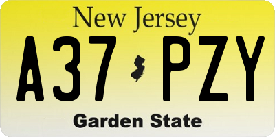 NJ license plate A37PZY