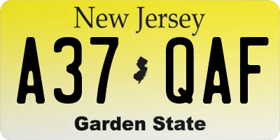 NJ license plate A37QAF