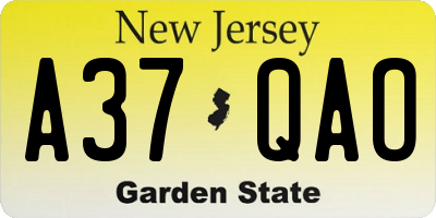 NJ license plate A37QAO