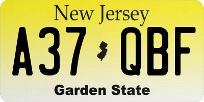 NJ license plate A37QBF