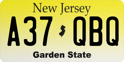 NJ license plate A37QBQ