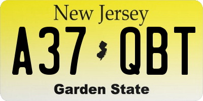 NJ license plate A37QBT