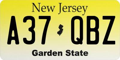 NJ license plate A37QBZ