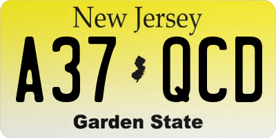 NJ license plate A37QCD