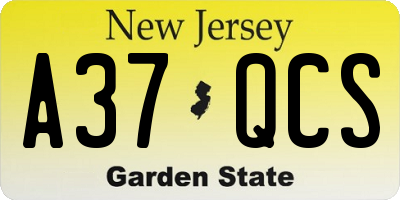 NJ license plate A37QCS