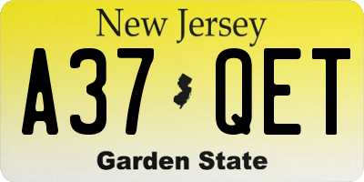 NJ license plate A37QET