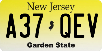 NJ license plate A37QEV