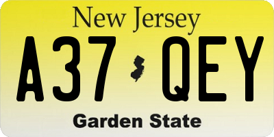 NJ license plate A37QEY