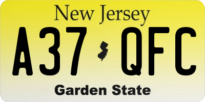 NJ license plate A37QFC