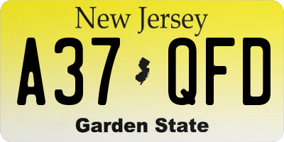 NJ license plate A37QFD