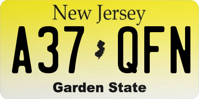 NJ license plate A37QFN