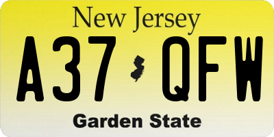 NJ license plate A37QFW
