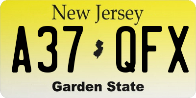 NJ license plate A37QFX