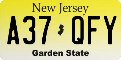 NJ license plate A37QFY