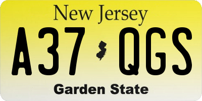 NJ license plate A37QGS