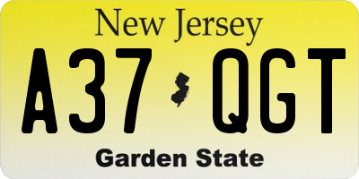 NJ license plate A37QGT