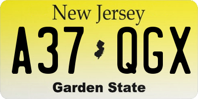 NJ license plate A37QGX