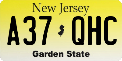 NJ license plate A37QHC