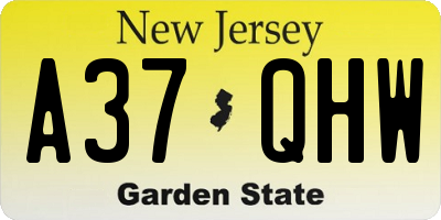 NJ license plate A37QHW