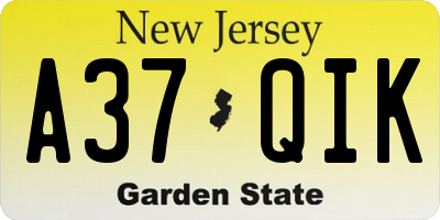 NJ license plate A37QIK