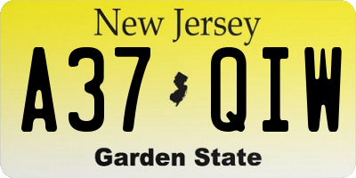 NJ license plate A37QIW