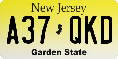 NJ license plate A37QKD