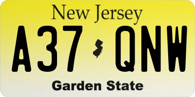 NJ license plate A37QNW