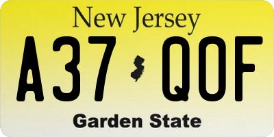 NJ license plate A37QOF