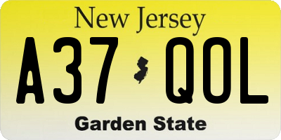 NJ license plate A37QOL