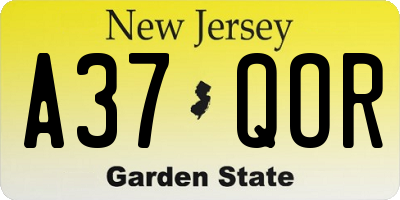 NJ license plate A37QOR