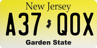 NJ license plate A37QOX