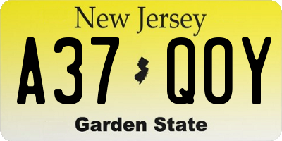 NJ license plate A37QOY