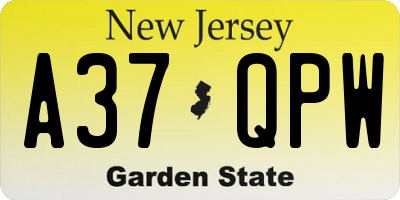 NJ license plate A37QPW