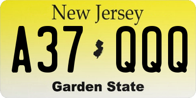 NJ license plate A37QQQ