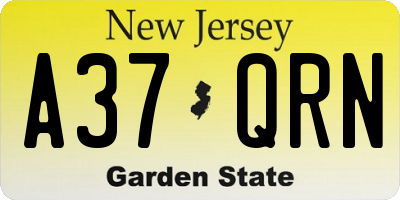 NJ license plate A37QRN