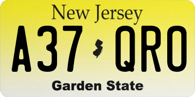 NJ license plate A37QRO