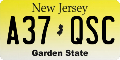 NJ license plate A37QSC