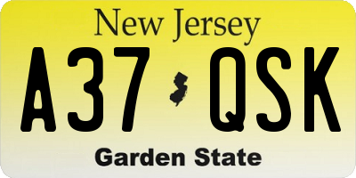 NJ license plate A37QSK
