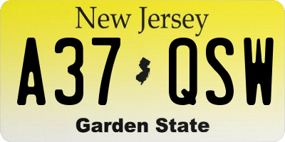 NJ license plate A37QSW