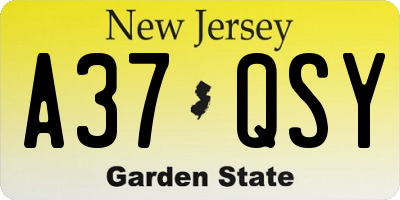 NJ license plate A37QSY
